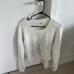 Fuzzy white knit sweater